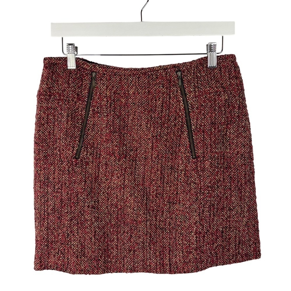 Willi Smith Red Multi Tweed‎ Mini Skirt Wool Blend Zipper Detail Womens Size 6